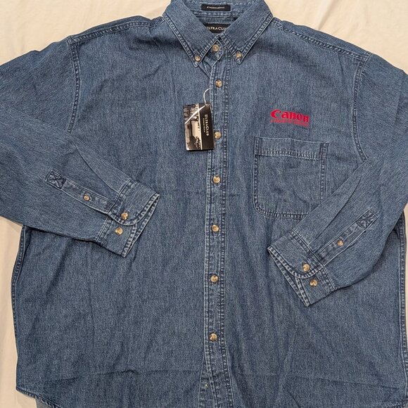 NWT VTG Ultra Club Mens Denim Button Down Shirt XXL Canon 100% Cotton Embroidery - Picture 1 of 5